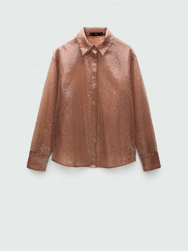 Camisa semitransparente lentejuelas gama tostado