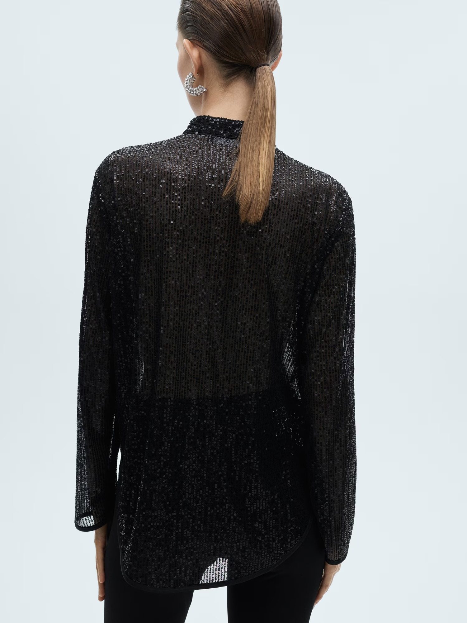 Camisa semitransparente lentejuelas NEGRO