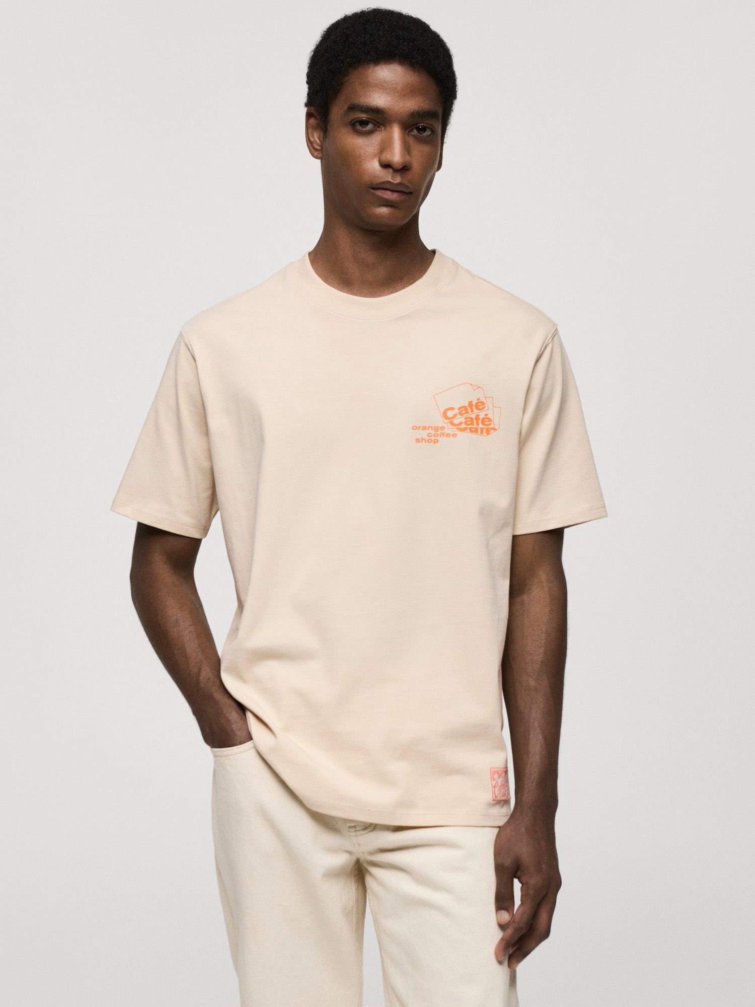 Camiseta algodón estampado BEIGE