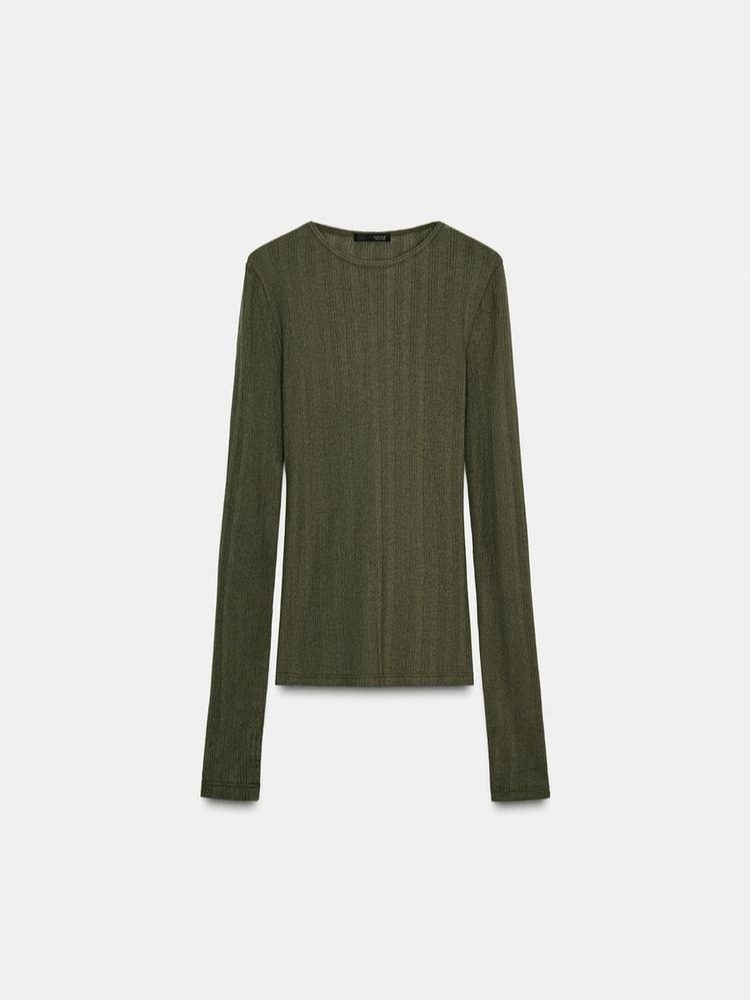 CAMISETA SOFT RIB VERDE OSCURO MANGA