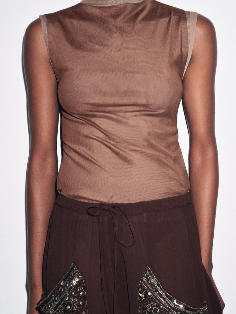 CAMISETA TUL CUELLO PERKINS MARRON