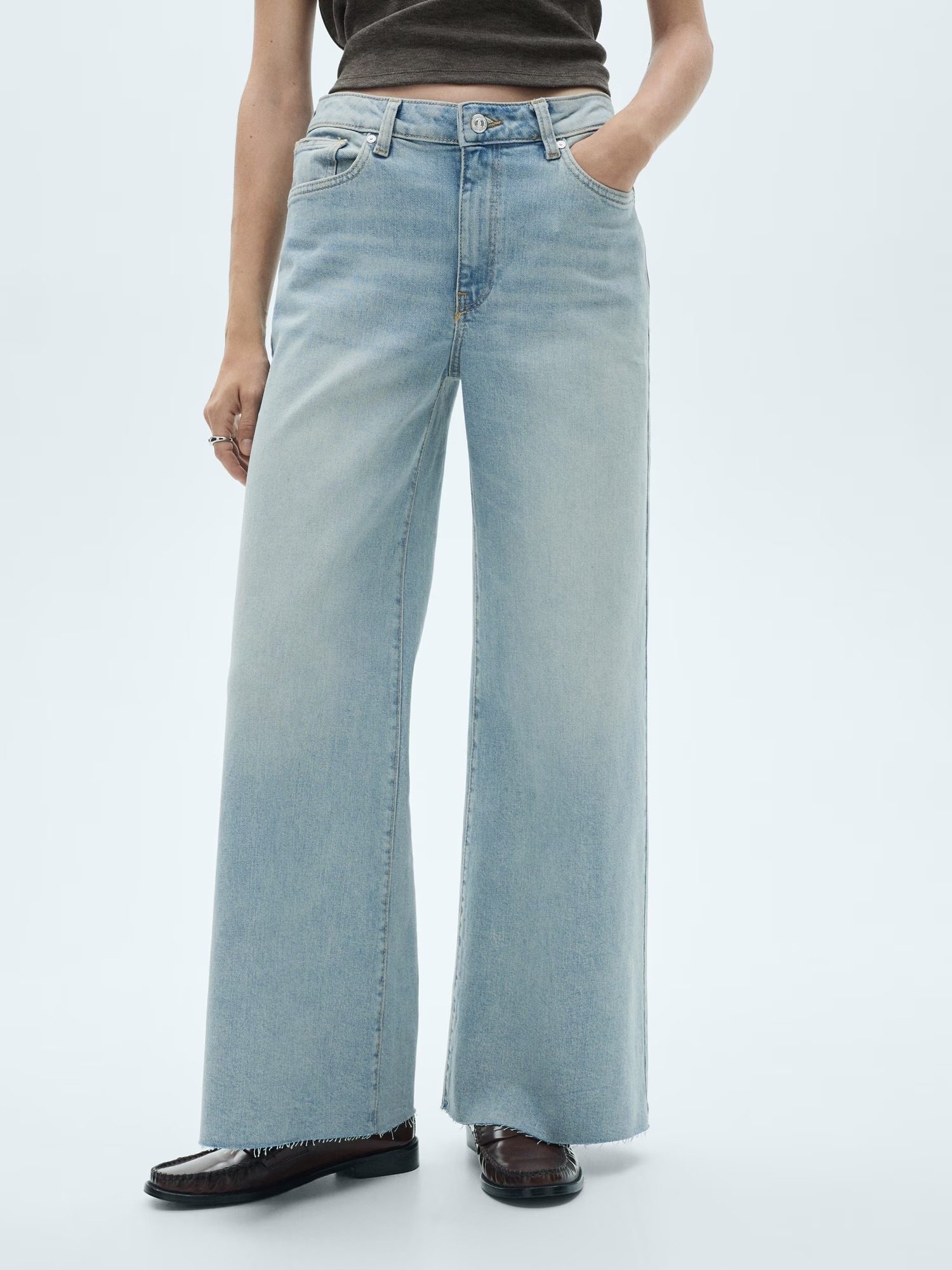 Jeans culotte tiro medio CELESTE