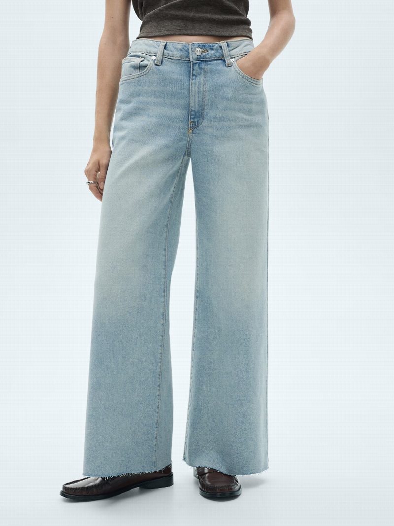 Jeans culotte tiro medio CELESTE