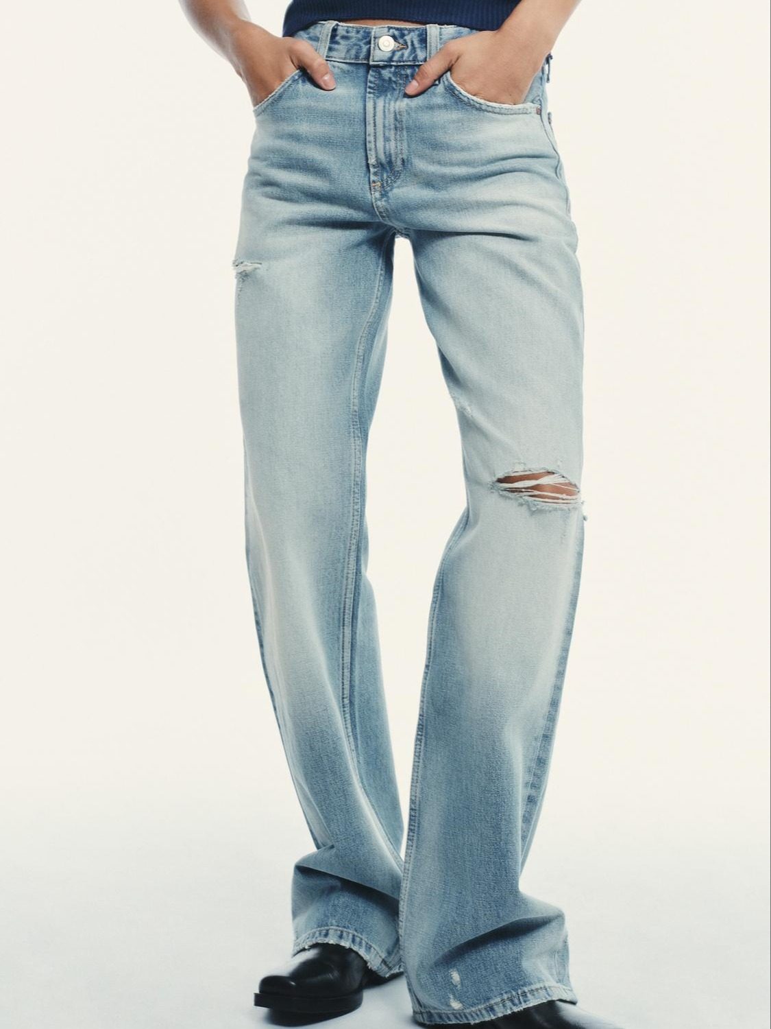 JEANS TRF WIDE LEG ROTOS TIRO MEDIO
