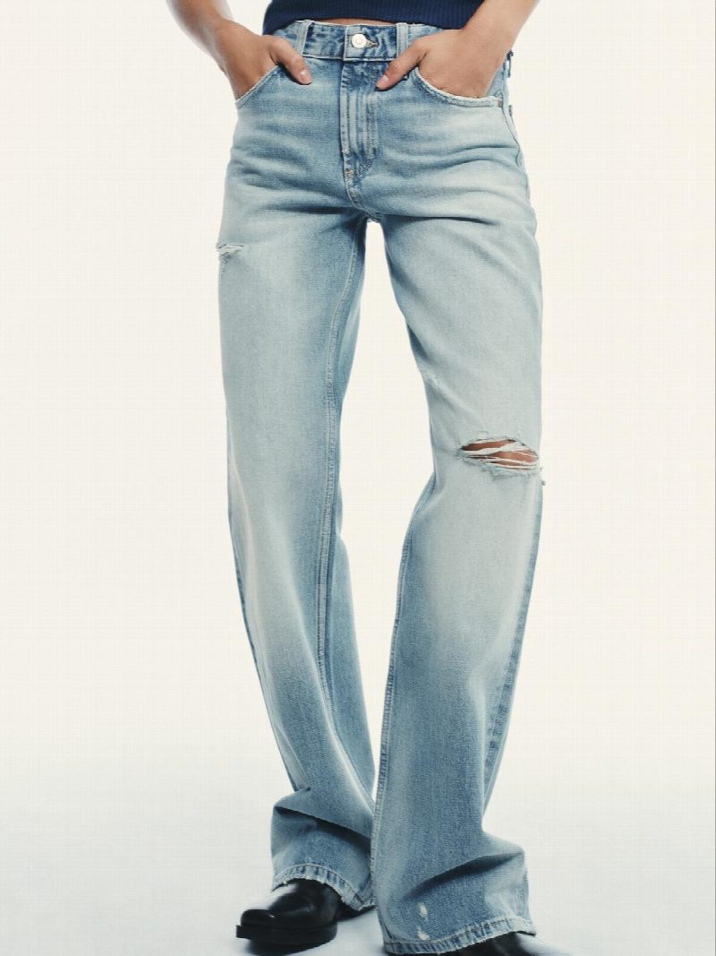 JEANS TRF WIDE LEG ROTOS TIRO MEDIO