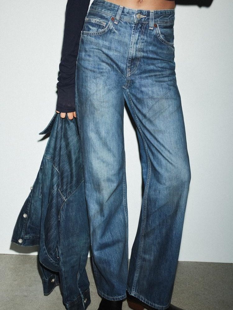 JEANS TRF WIDE LEG TIRO ALTO FULL LENGTH AZUL