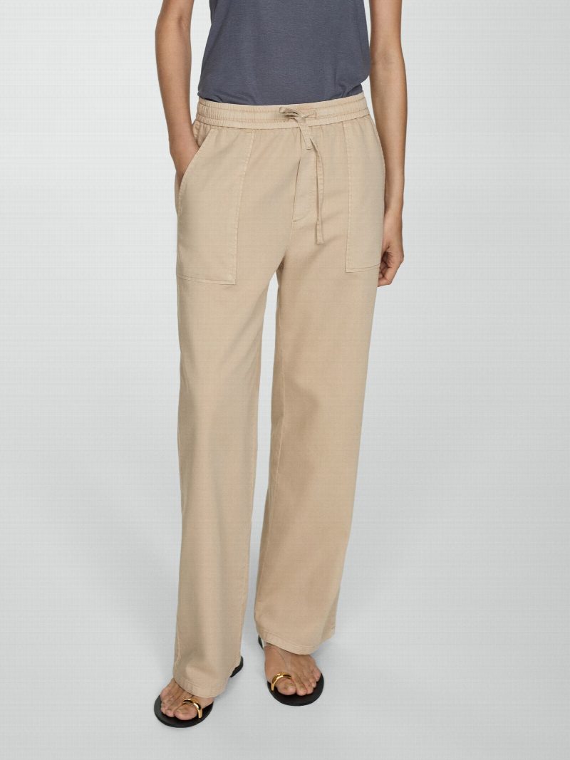 Pantalón algodón cintura elástica beige
