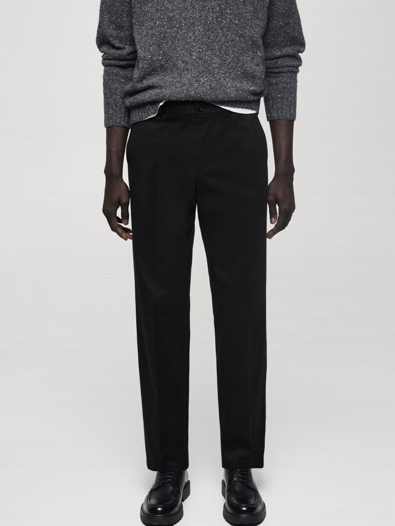 Pantalón algodón straight-fit cordón NEGRO