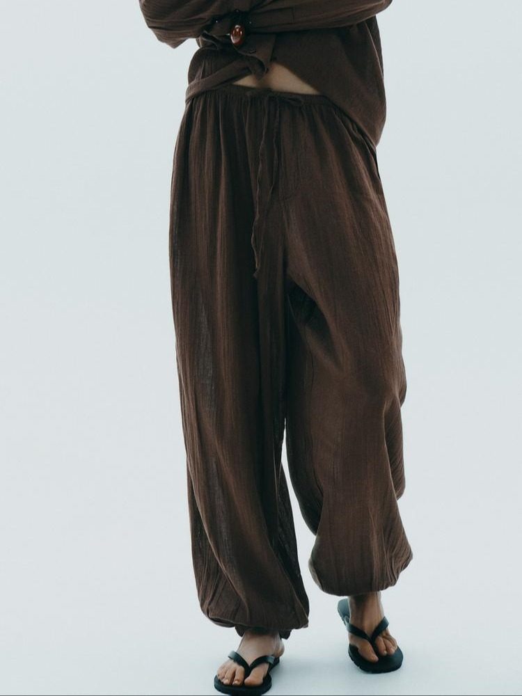 PANTALÓN FLUIDO BOMBACHO MARRON