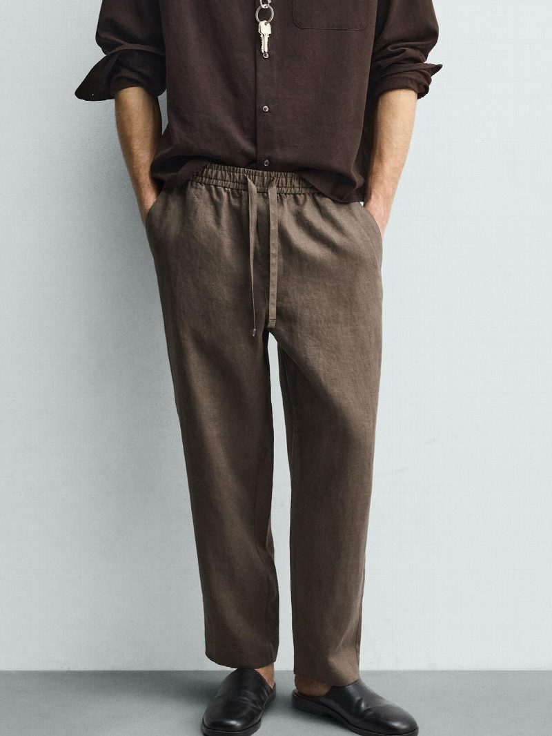PANTALÓN LINO CON ELASTICO MARRON TOPO