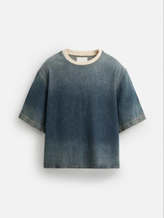 REMERA DENIM CROPPET FIT AZUL MEDIO