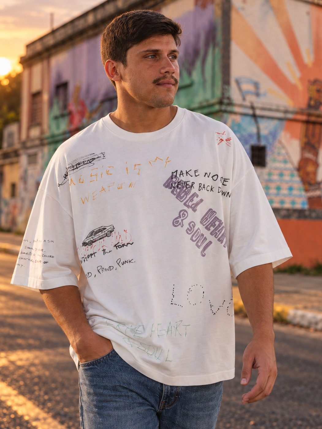 CAMISETA LAVADA GRAFICOS BLANCO ROTO