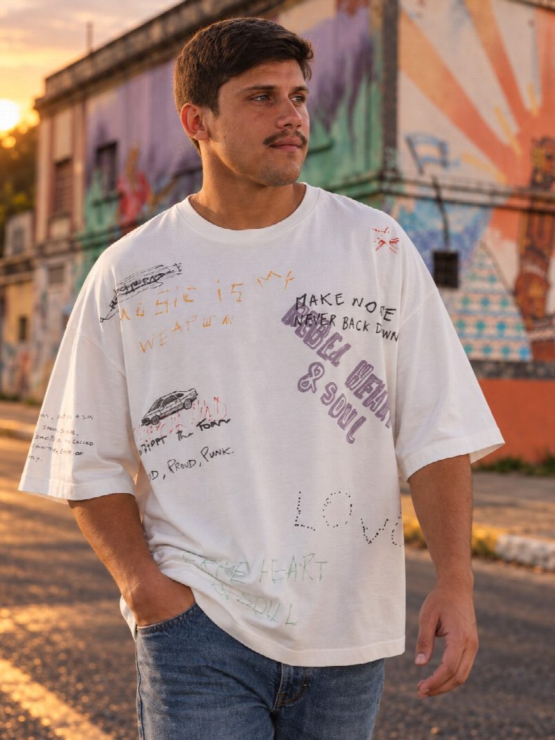 CAMISETA LAVADA GRAFICOS BLANCO ROTO