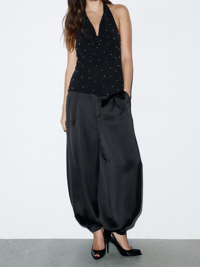 TOP HALTER ASIMÉTRICO BRILLOS NEGRO