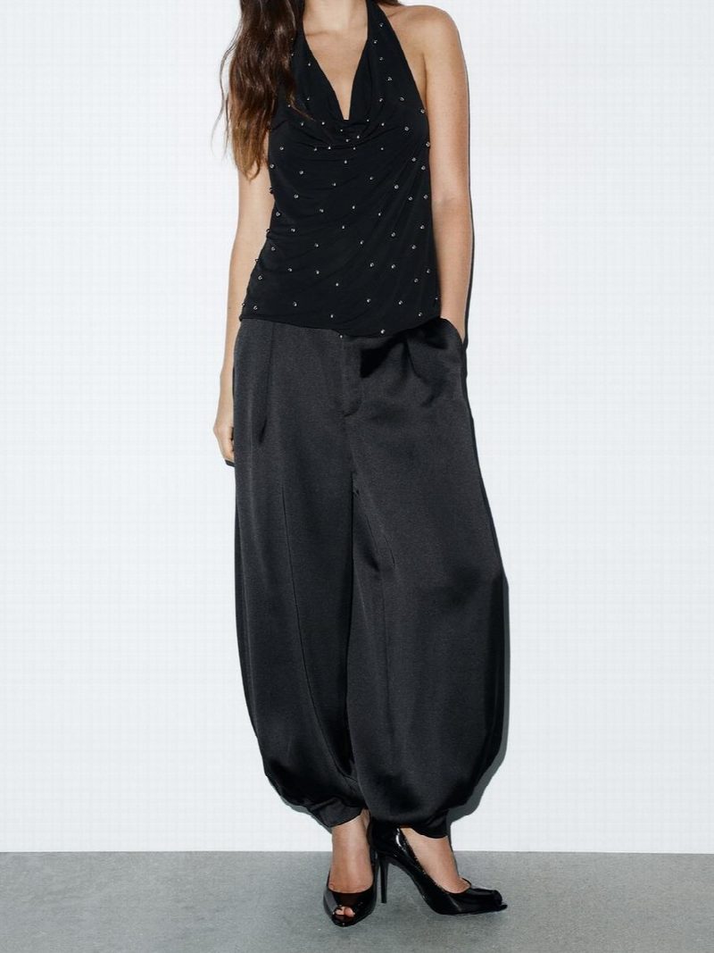 TOP HALTER ASIMÉTRICO BRILLOS NEGRO