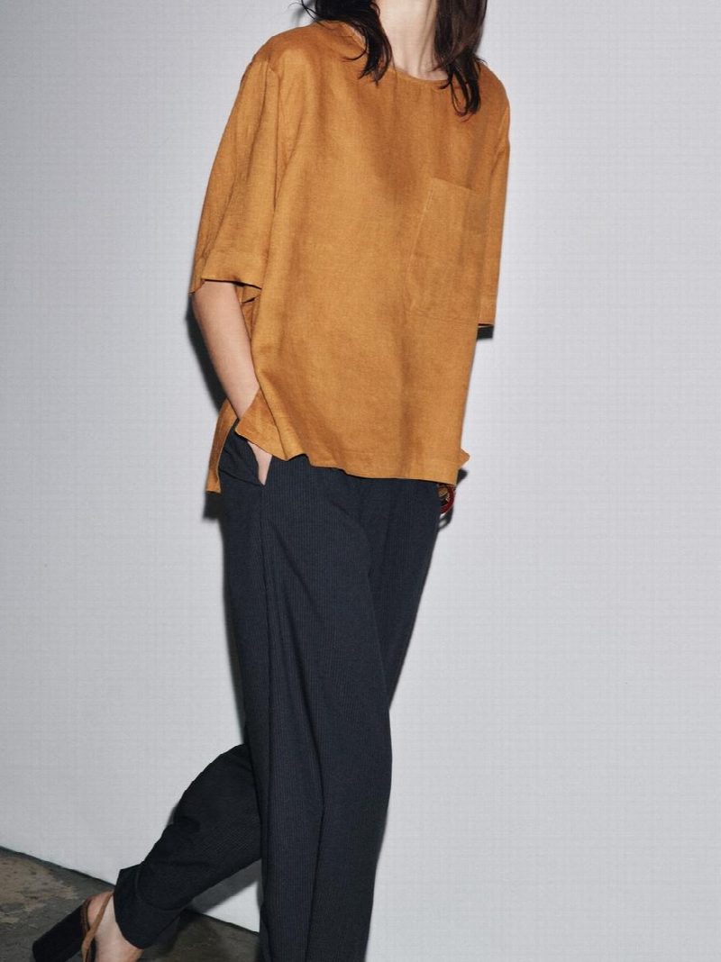 TOP LINO MANGA CORTA ZW COLLECTION OCRE