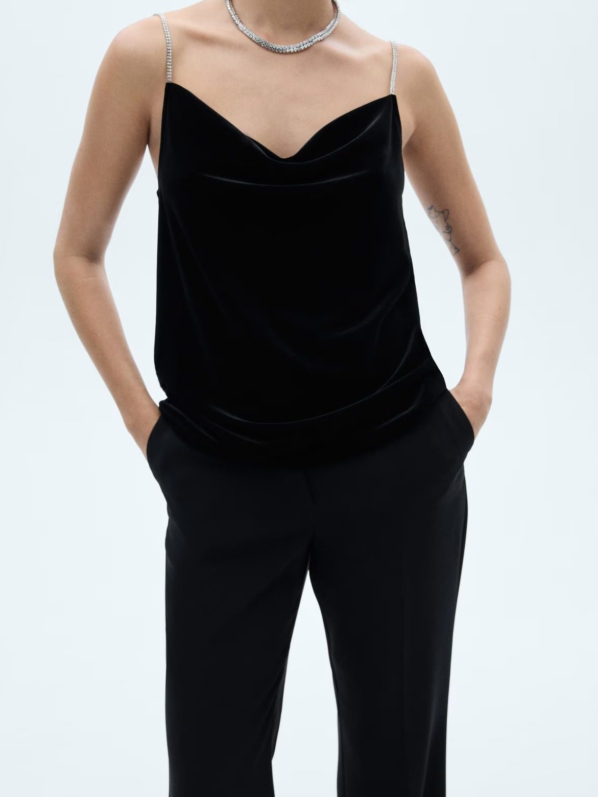 Top terciopelo tirantes strass NEGRO