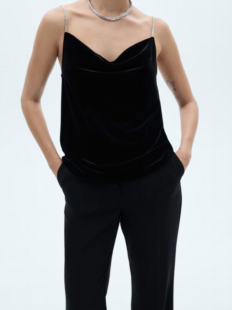 Top terciopelo tirantes strass NEGRO