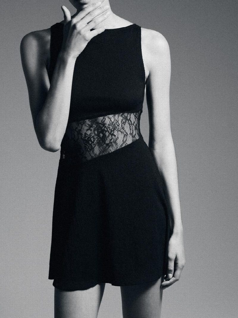 VESTIDO CORTO NEGRO ENCAJE CINTURA