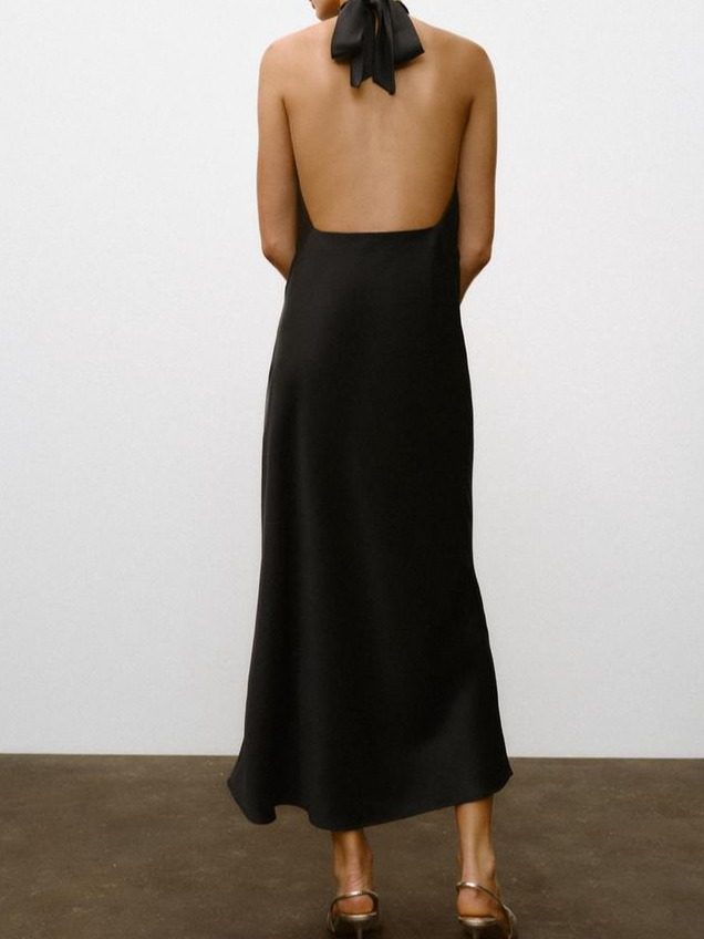 VESTIDO MIDI SATINADO ESPALDA DESCUBIERTA