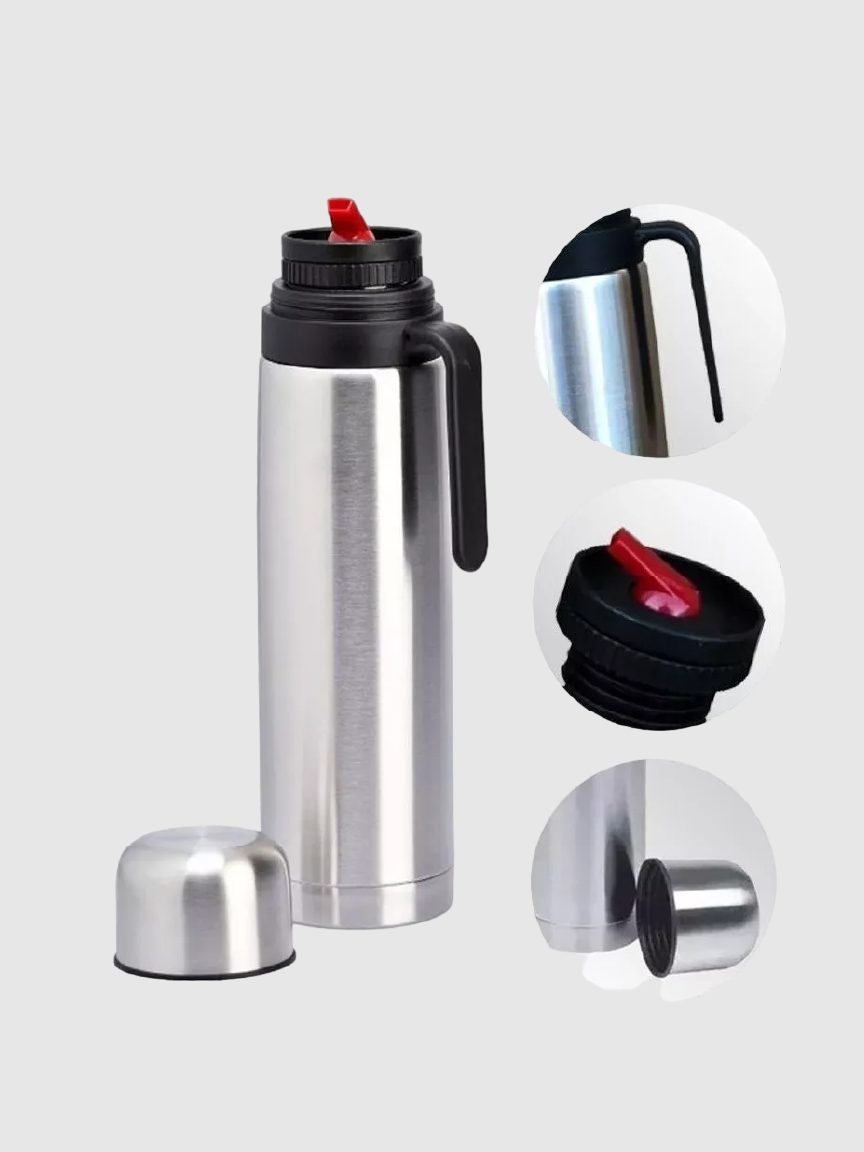 Termo media manija 1l acero inoxidable pico matero cebador color plateado