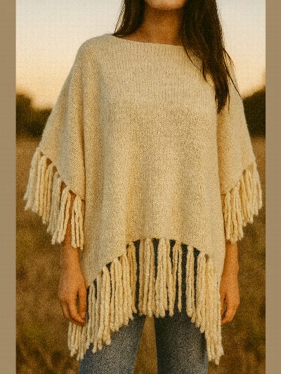 Poncho de lana beige