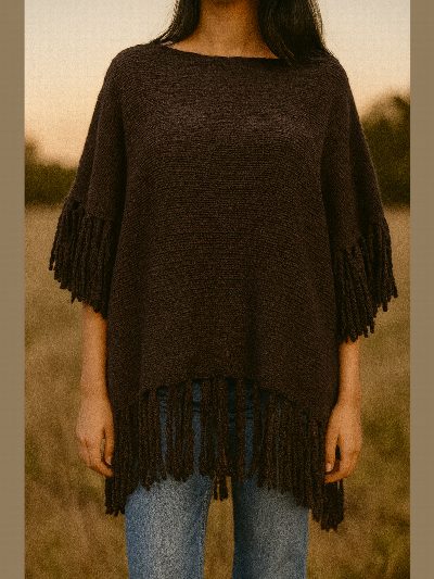 Poncho de lana marron oscuro